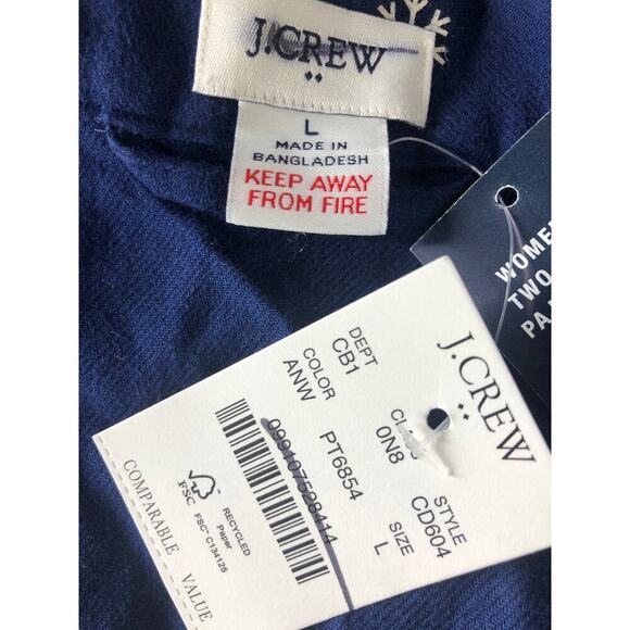J. Crew Factory Snowflake Pajama Top Flannel Button Front Antique Navy NWT L - Picture 4 of 6